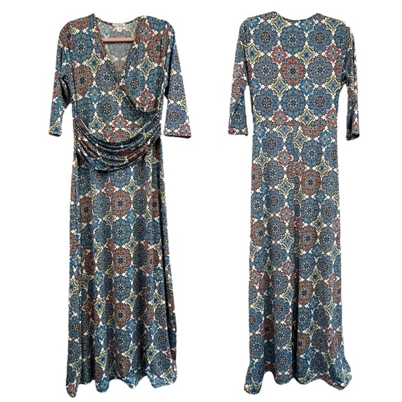 Honey and Lace Blue and Brown Patterned Maxi Dress - Picture 1 of 7